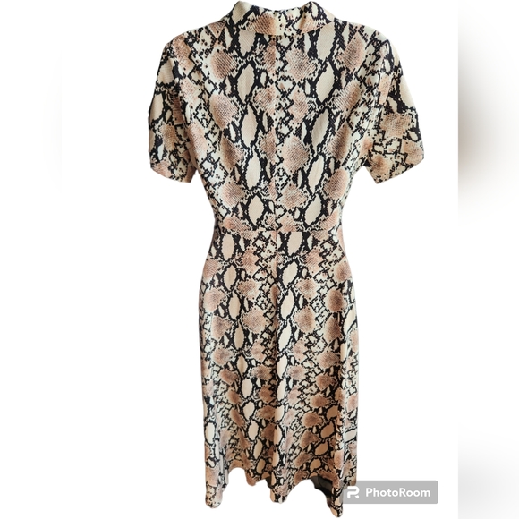 Lulus Let's Snake a Deal Beige Snake Print Collared Midi Dress Size XS - Picture 3 of 4